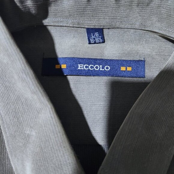 Eccolo Shirt Men's Size Large Button Down Long Sleeve 16-16 1/2 Neck Taupe - Picture 7 of 11